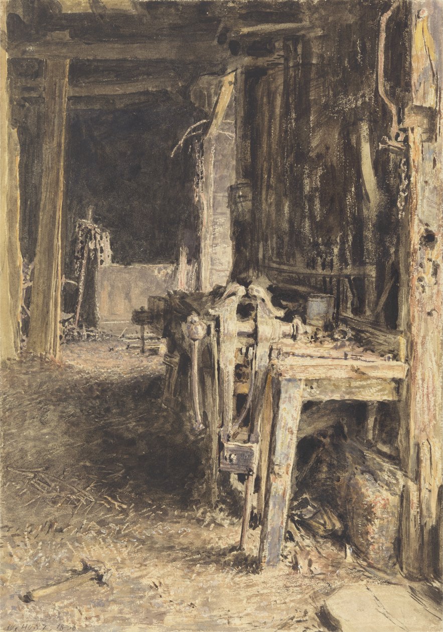Celeiro Interior, 1836 (wc e bodycolour) de William Henry Hunt