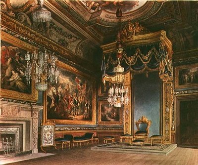 A Câmara da Audiência dos Reis, Castelo de Windsor a partir das Residências Reais de Pynes, 1818 de William Henry Pyne