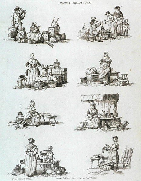 Market Groups, de Microcosm, Vol.II, gravado por J. Hill, c.1806 de William Henry after Pyne
