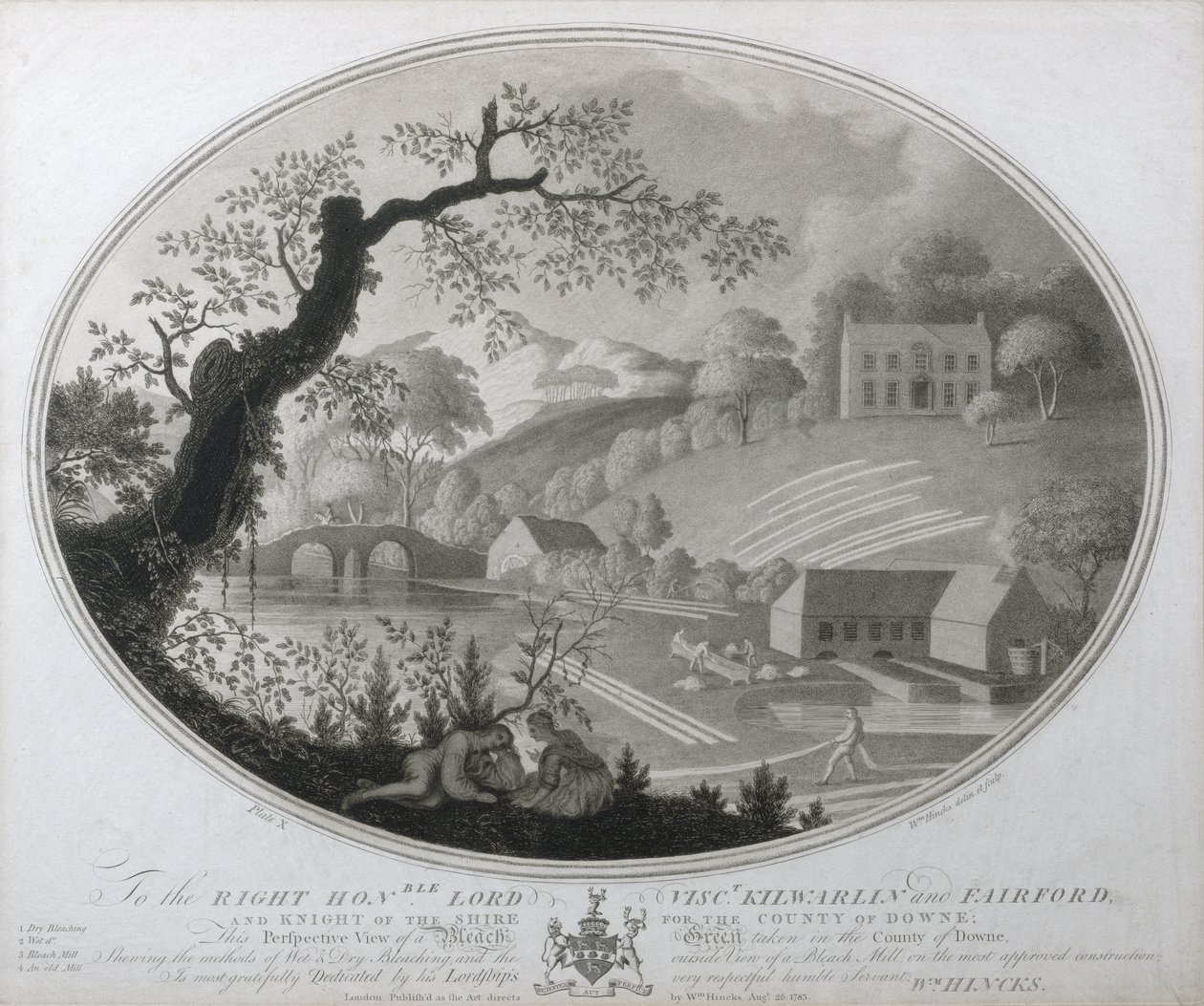 Vista em Perspectiva de um Descorante Verde tomado no Condado de Downe, placa X da Fábrica de Linho da Irlanda, 1783 (mezzotint) de William Hincks