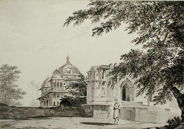 Uma vista da mesquita em Mounheer do sudeste, c.1781 (lápis, caneta, tinta e lavar no papel) de William Hodges