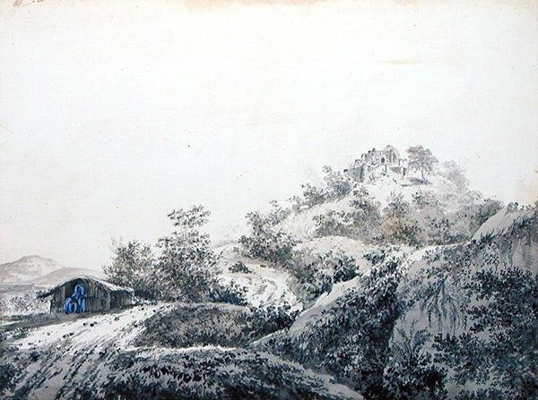 O Passo de Sicri Gully (Sakrigali) de Bengala, Entrando na Província de Bahar, c.1781 (lavagem cinza e grafite com bodycolour sobre papel) de William Hodges