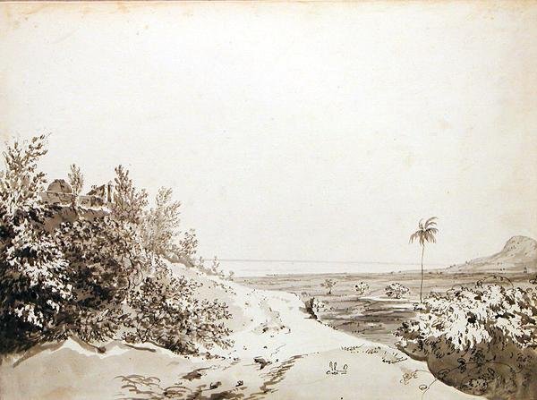 Vista da passagem de Sakrigali Olhando para o leste em direção a Bengala, c.1781 (lavagem cinza, caneta e tinta preta sobre grafite sobre papel) de William Hodges