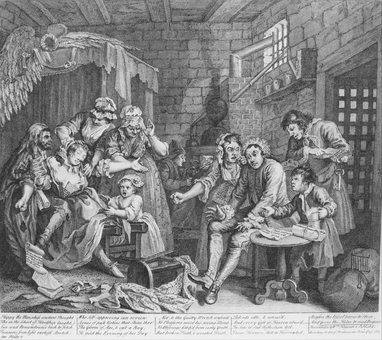Um progresso de ancinhos, placa 7, a cena da prisão de William Hogarth