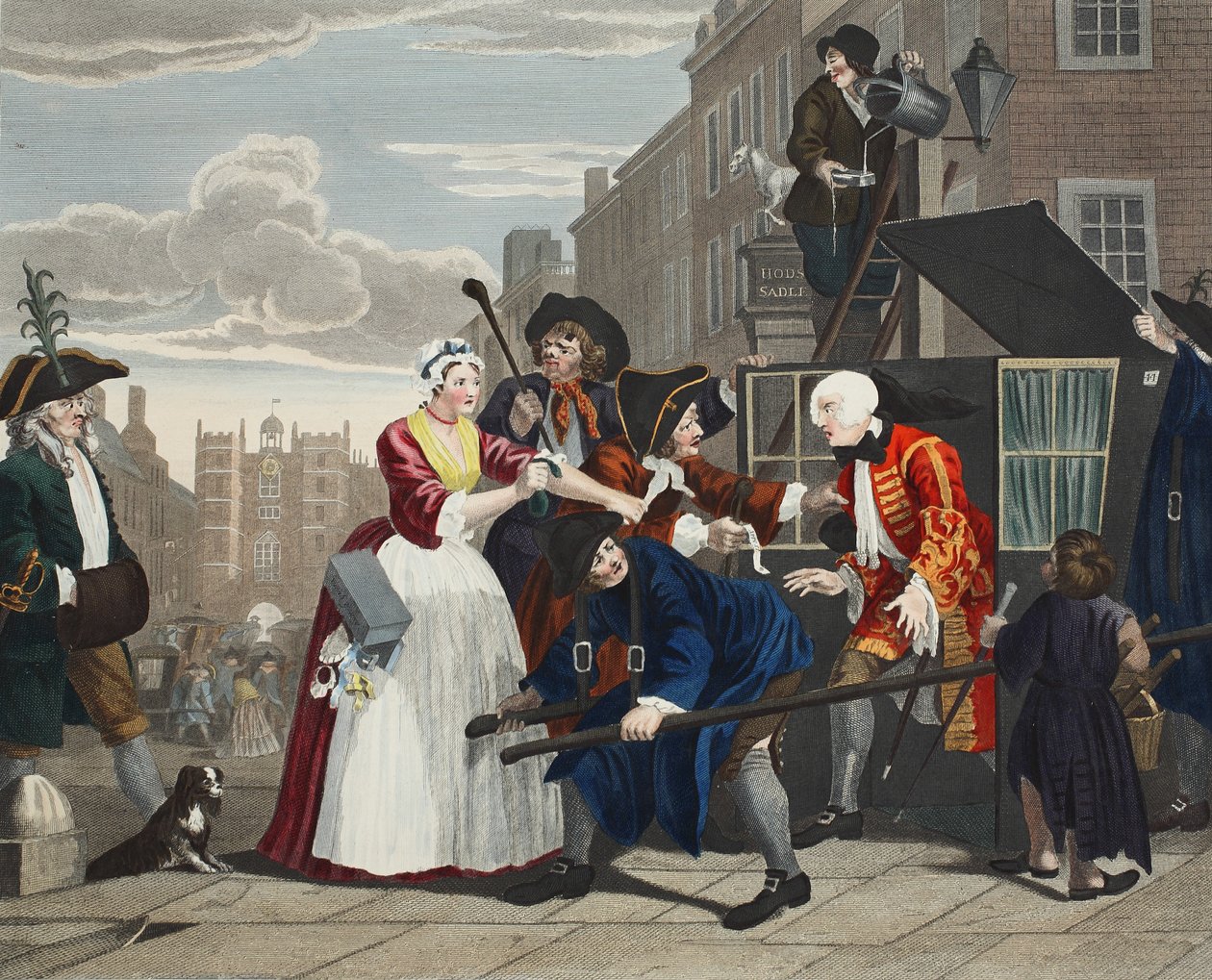 Preso por dívida, placa V de &39;A Rake&39;s Progress, ilustração de&39; Hogarth restaurado: Obras inteiras do célebre William Hogarth, re-gravado por Thomas Cook &39;, pub. 1812 (gravura colorida à mão de William Hogarth