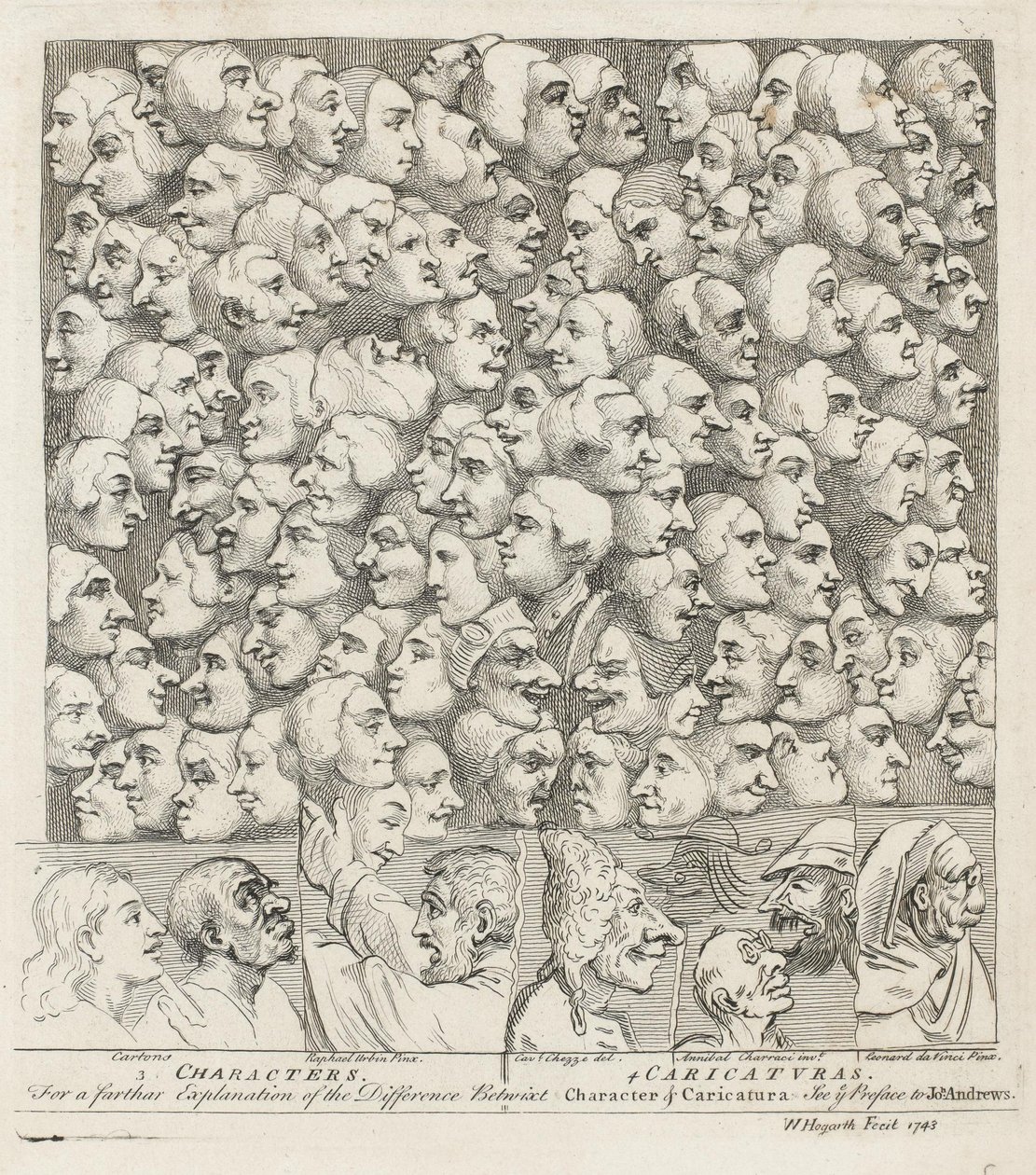 Caricaturas de personagens de William Hogarth