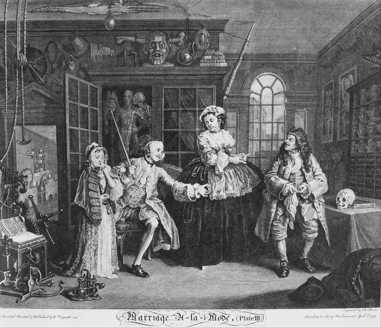 Casamento à la Mode, Plate 3, (A cena com o charlatão) de William Hogarth