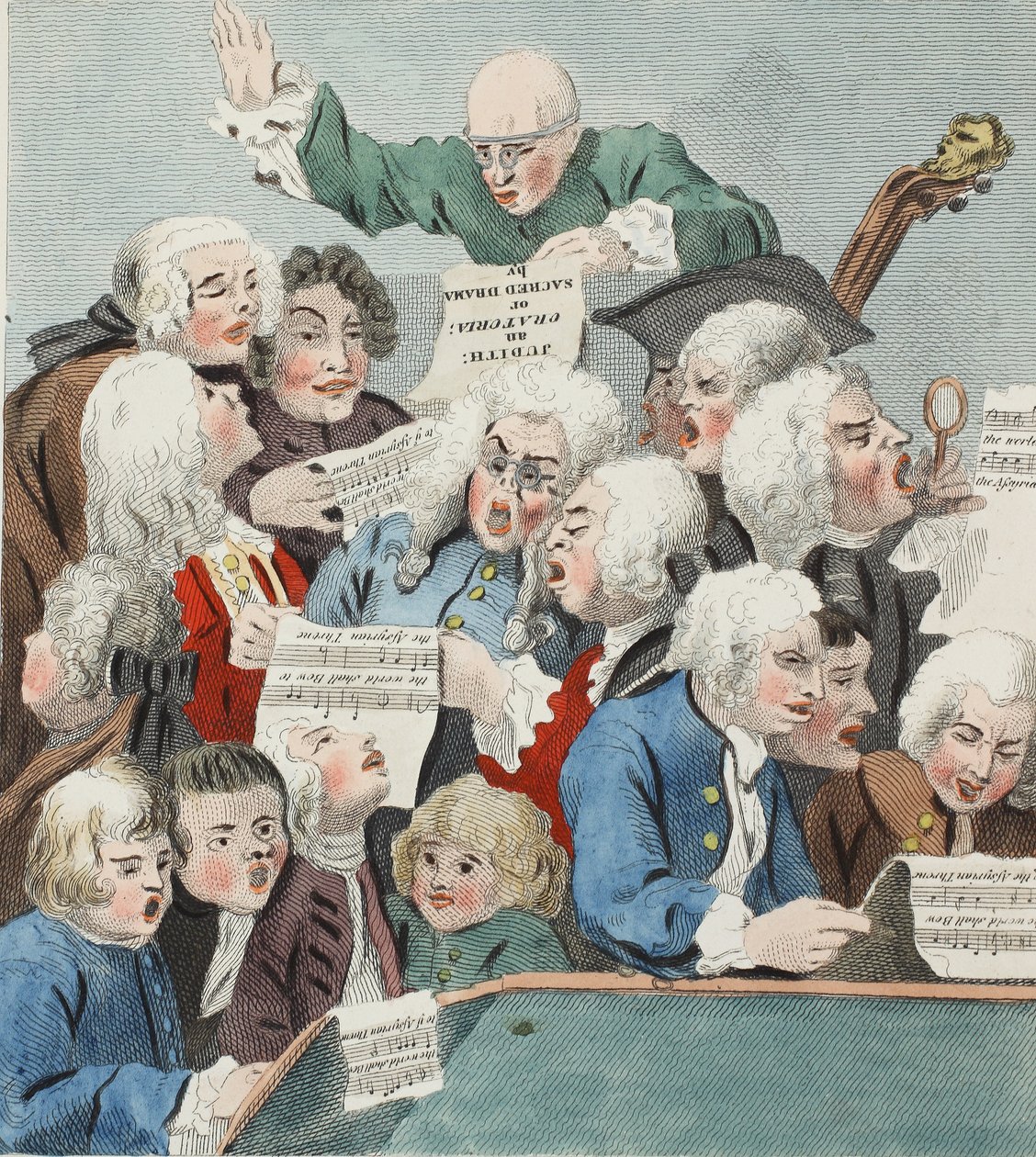 O Coro ou Ensaio do Oratório de Judith, ilustração de &39;Hogarth Restaurado: As Obras Completas do célebre William Hogarth, re-gravado por Thomas Cook&39;, pub. 1812 (gravura colorida à mão de William Hogarth