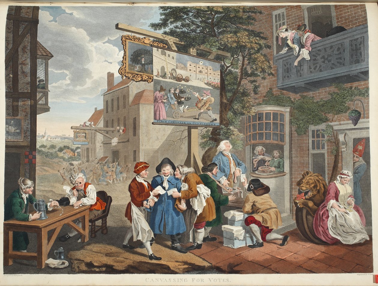 A eleição II: Coligação para Votos, ilustração de &39;Hogarth Restaurado: Obras inteiras do célebre William Hogarth, re-gravado por Thomas Cook&39;, pub. 1812 (gravura colorida à mão) de William Hogarth