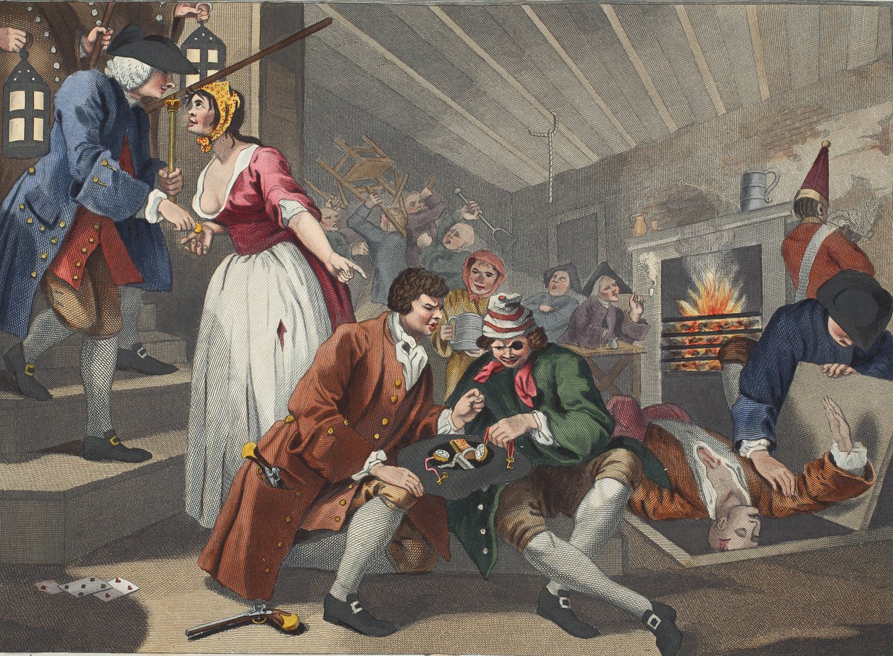O Idle &39;Prentice Travado por uma Prostituta, placa IX de&39; Indústria e Ociosidade, ilustração de &39;Hogarth Restaurado: Obras inteiras do célebre William Hogarth, re-gravado por Thomas Cook&39;, pu de William Hogarth