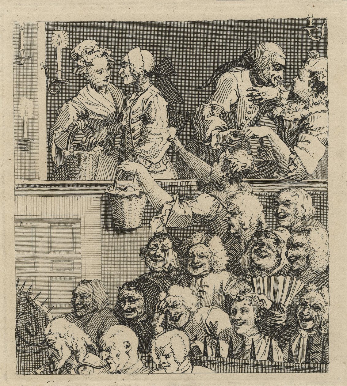 A platéia rindo (ou um público satisfeito) de William Hogarth