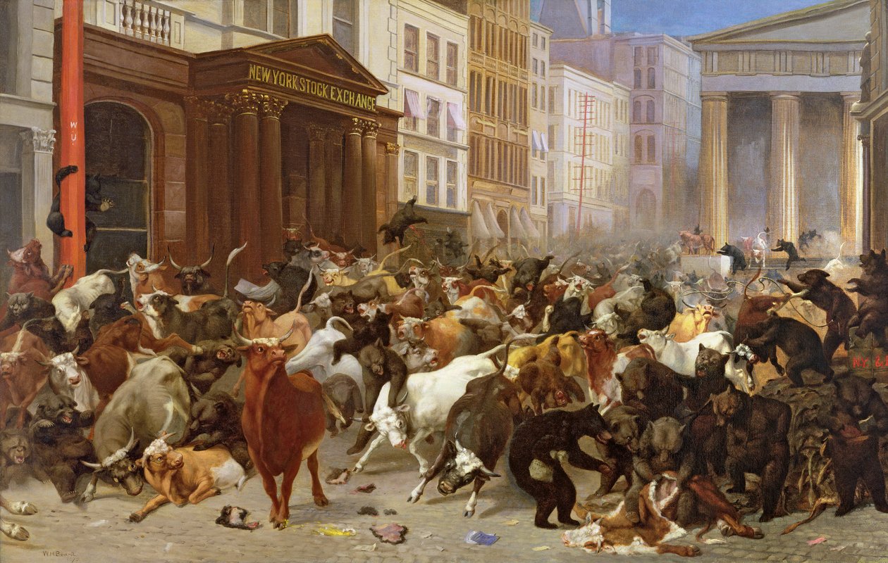 Os touros e os ursos no mercado, 1879 de William Holbrook Beard
