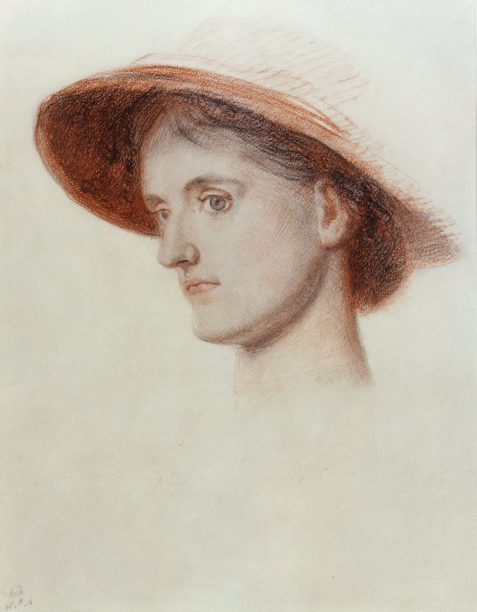 Estudo dos Artistas Esposa Edith (giz colorido sobre papel) de William Holman Hunt