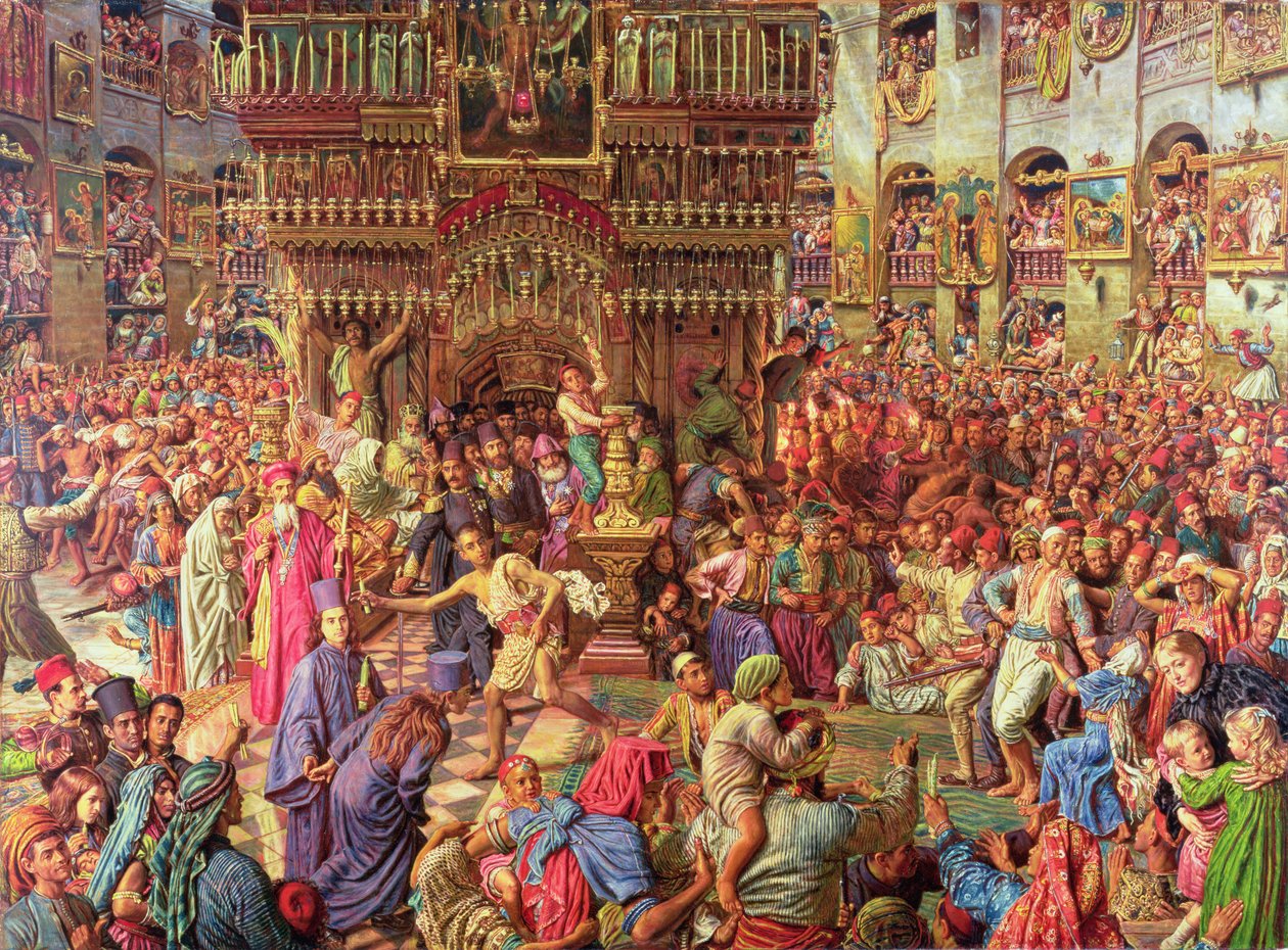 O Milagre do Fogo Sagrado, Igreja do Santo Sepulcro em Jerusalém, 1892-99 (óleo e resina sobre tela) de William Holman Hunt