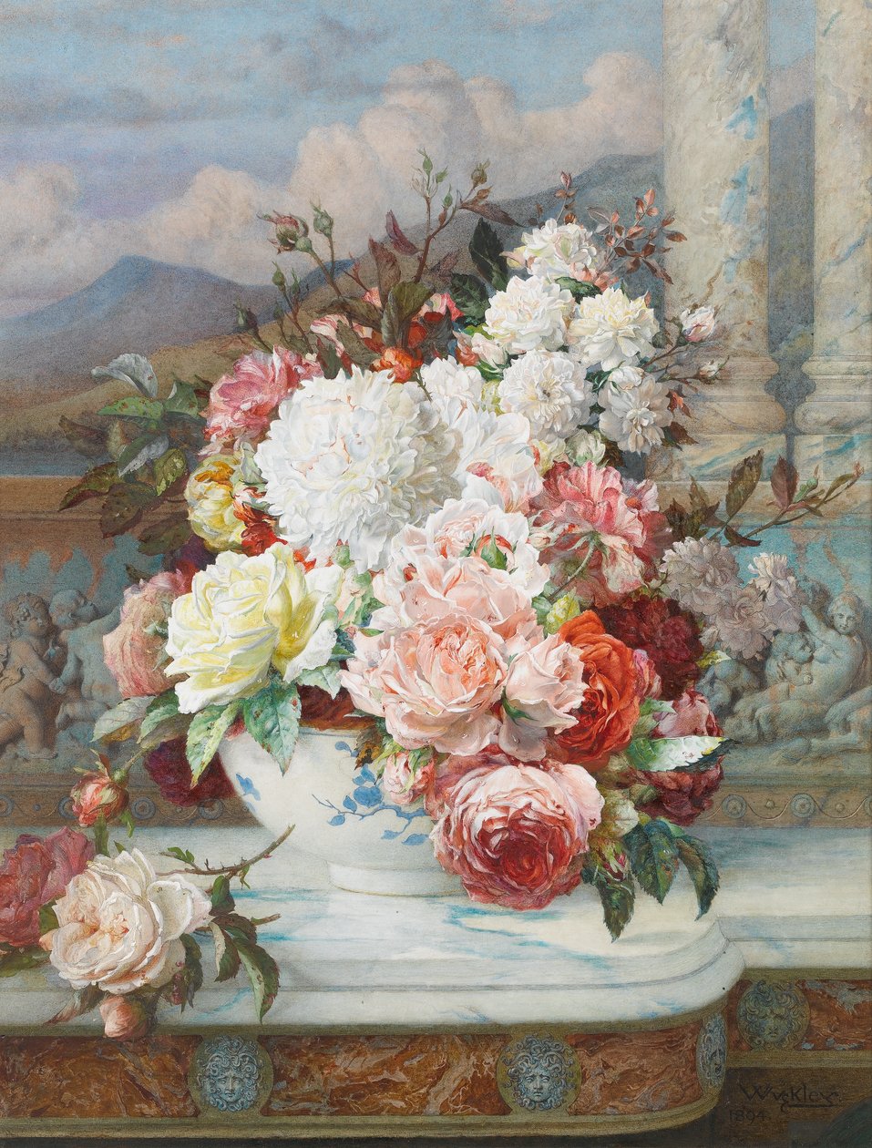 Rosas em uma borda de mármore, 1894 de William Jabez Muckley