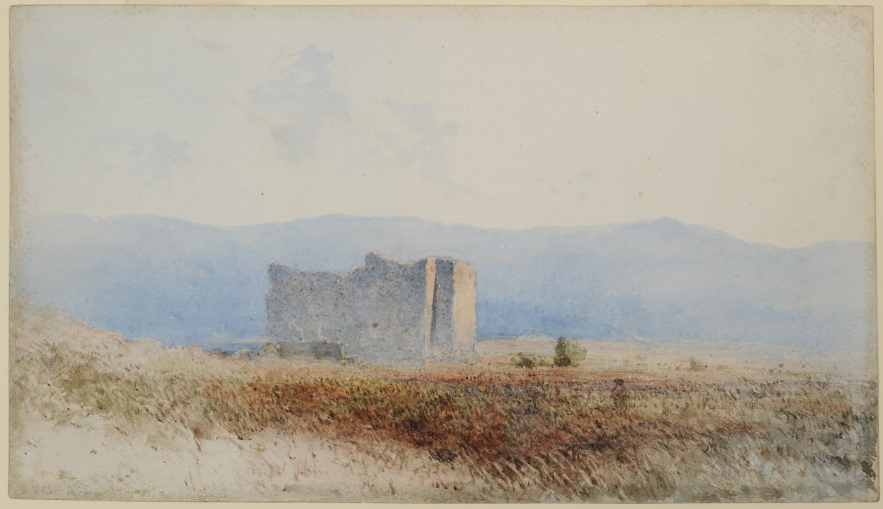 Buits Castle, perto de Bewcastle, 1840-58 (wc no papel) de William James Blacklock