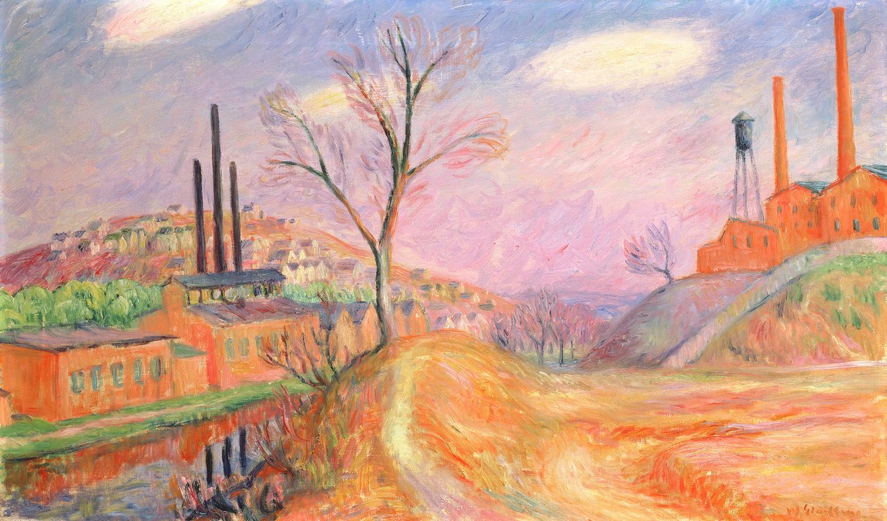 Fábricas em uma paisagem de William James Glackens