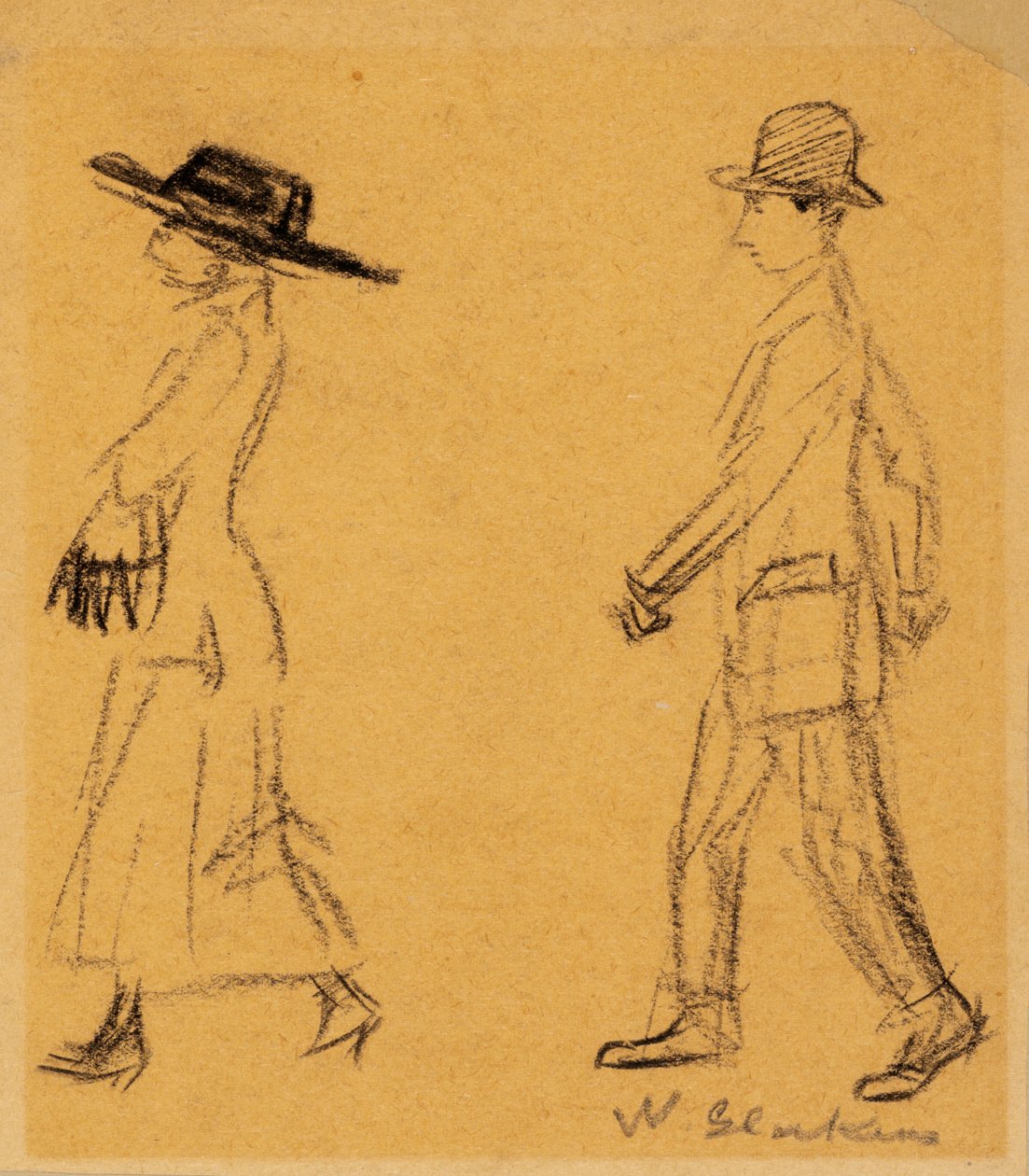 Homem, seguir, mulher, (carvão vegetal, papel) de William James Glackens
