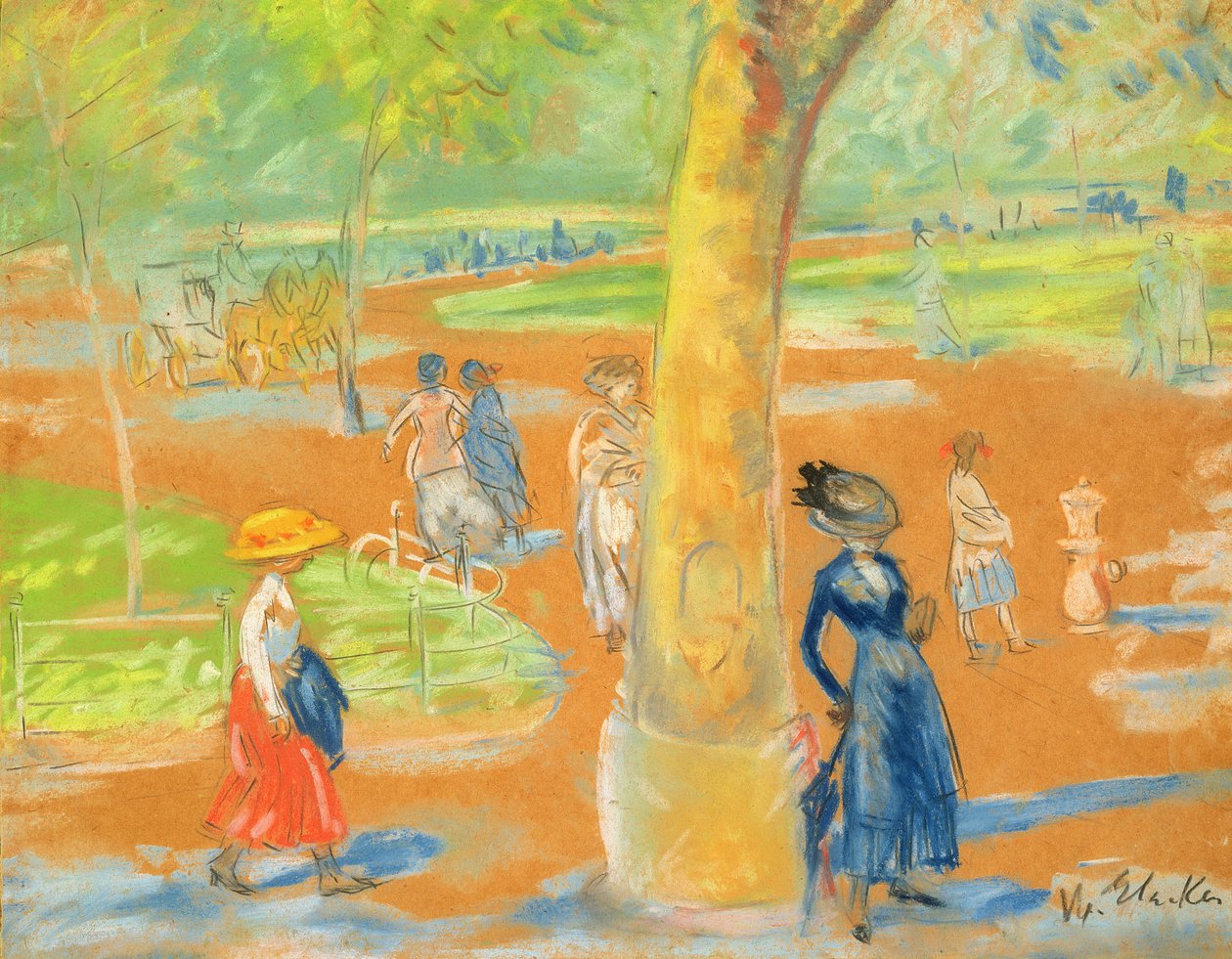 Park (mulher em azul debaixo de uma árvore) de William James Glackens