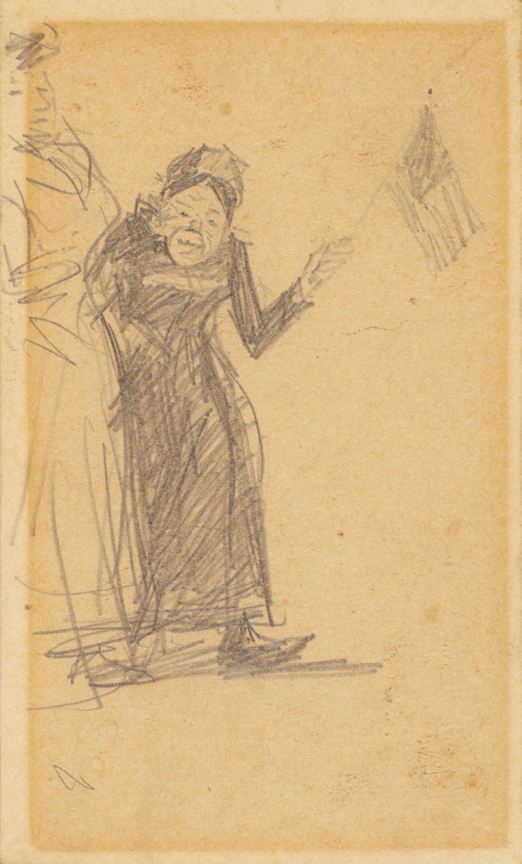 Mulher, acenando, bandeira de William James Glackens