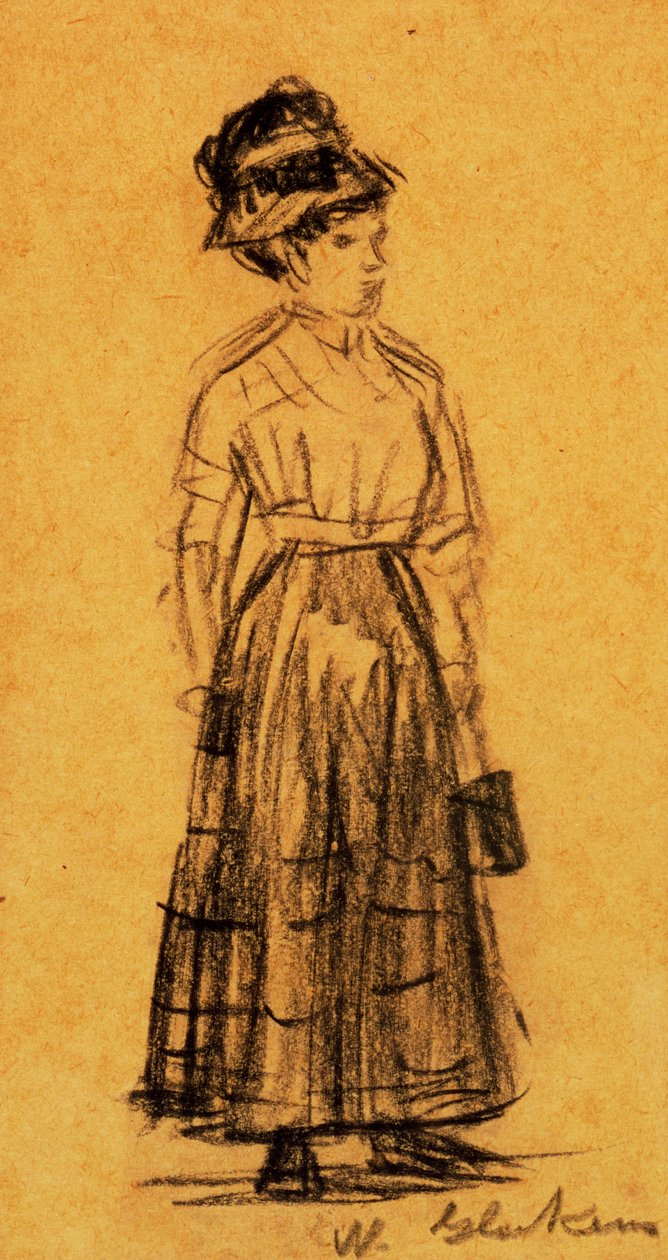 Mulher, em, chapéu preto, e, saia preta de William James Glackens