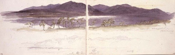Por do sol do assento de Wordsworths, Brantwood de William James Linton