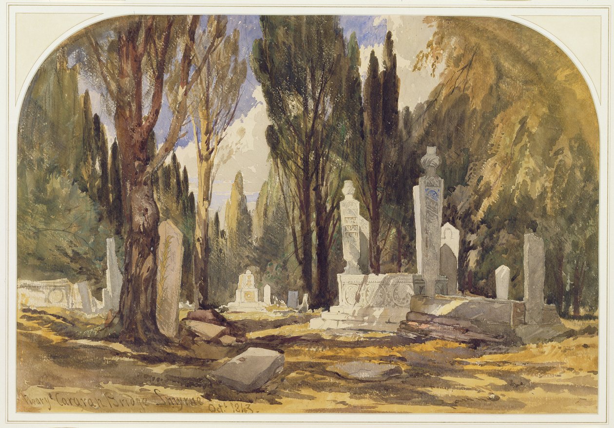 Perto da Ponte das Caravanas, Esmirna, 1843 (wc sobre grafite) de William James Muller