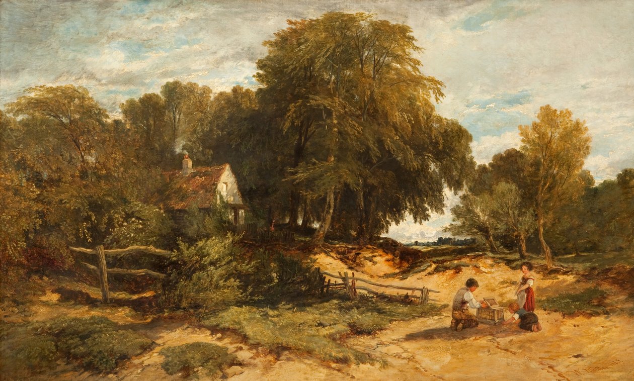 Paisagem arborizada com crianças, 1845 de William James Muller