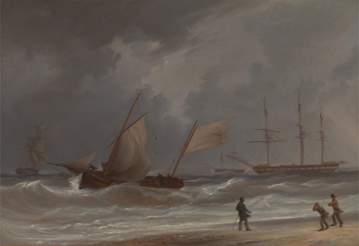 Um Lugger dirigindo em terra em um vendaval de William Joy