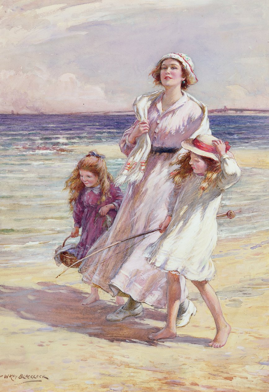 Um Breezy Day at the Seaside (wc e lápis sobre papel) de William Kay Blacklock