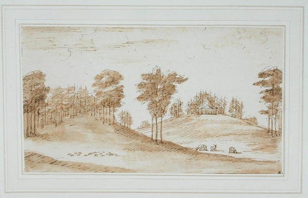 Design para um Deer Park, c.1730s (lavagem marrom com caneta e tinta no papel) de William Kent