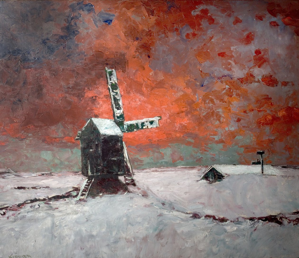 Moinho de Vento Snowbound, c.1922 de William Kiddier