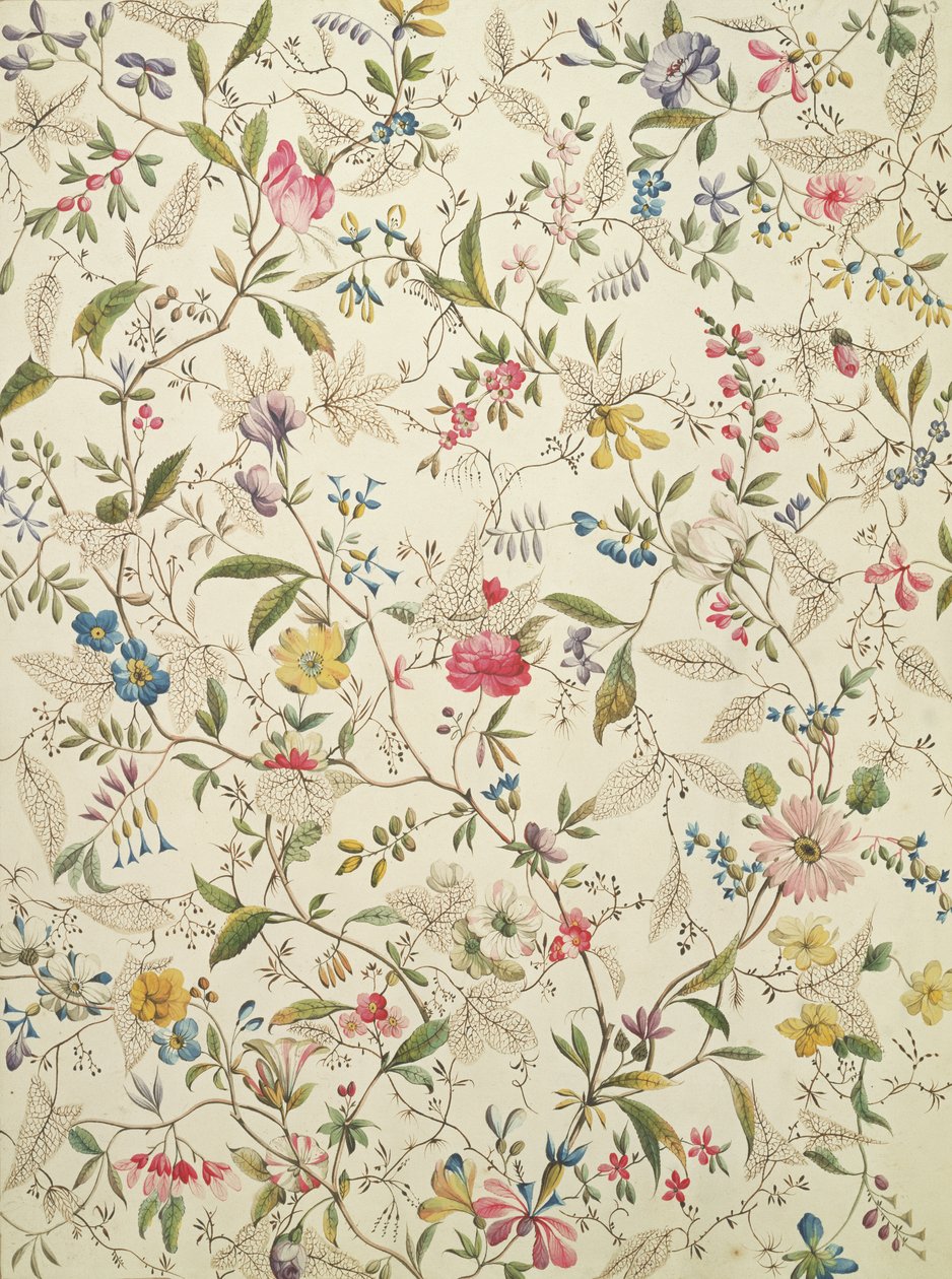 Design de flores silvestres para material de seda, c.1790 de William Kilburn