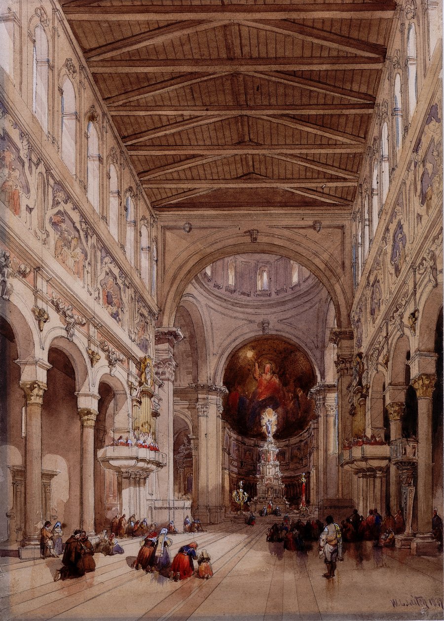 Interior da Catedral, Messina, 1839 (lápis e wc em papel tufado) de William Leighton Leitch