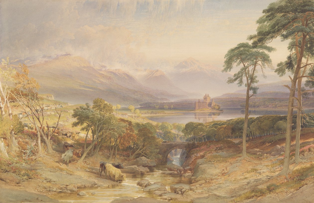 Castelo Kilchurn, Argyllshire, 1865 (wc, bc, arranhando e grafite sobre papel) de William Leighton Leitch