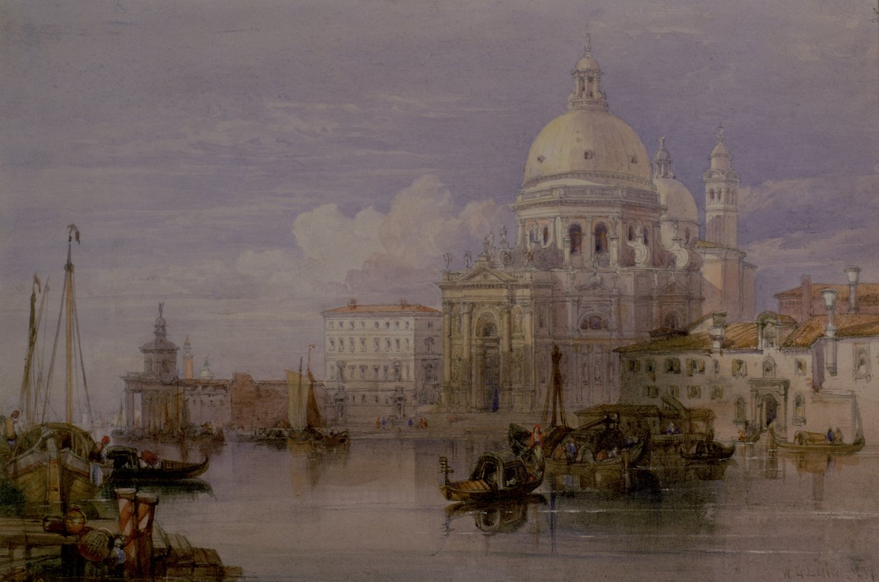 Santa Maria della Salute do Grande Canal, Veneza, século XIX (aquarela) de William Leighton Leitch