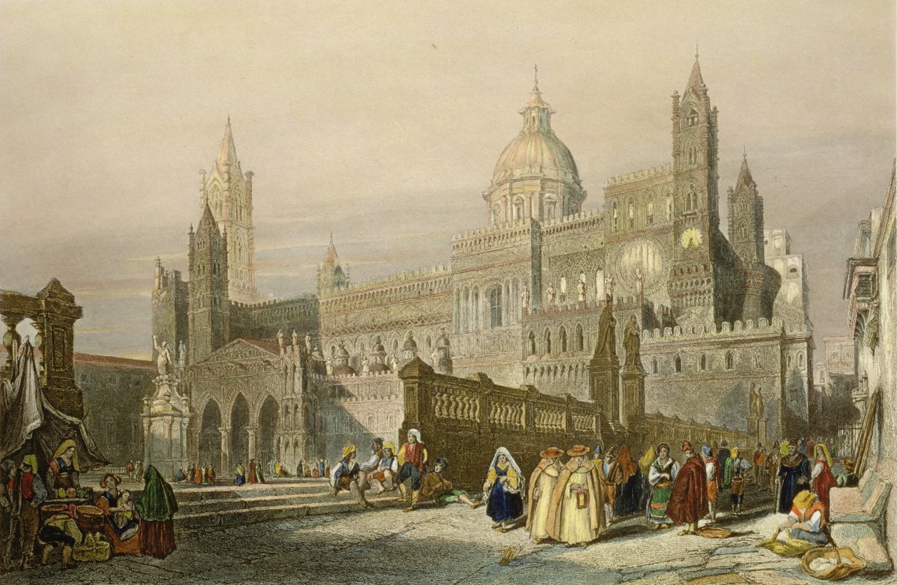 A Catedral de Palermo, na Sicília, gravada por John Le Keux (1783-1846) c.1840 de William Leighton Leitch