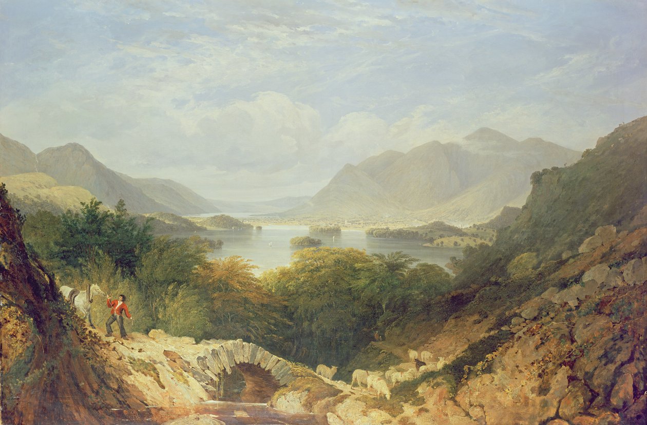 Derwent Water com ponte de Ashness de William Linton