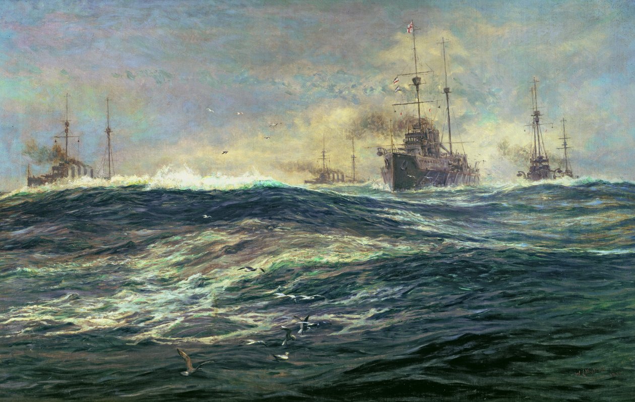1º Esquadrão de Batalha de Dreadnoughts Fumando pelo Canal em 1911 de William Lionel Wyllie