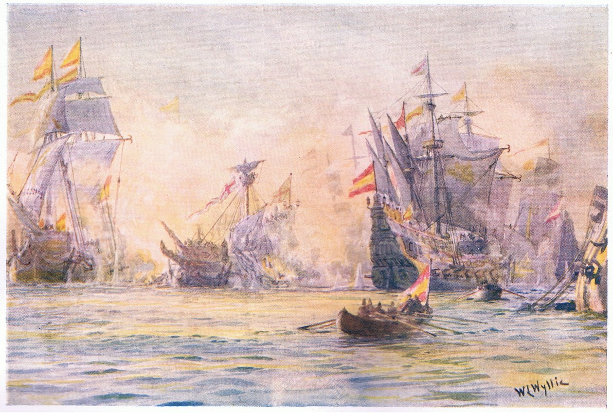 O fim do &39;Cavalheiro Aventureiro - A Vingança capturada pelos espanhóis 1591, 1915 de William Lionel Wyllie