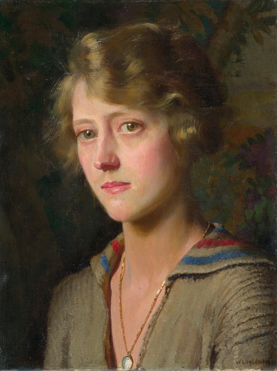 Mary, a filha do artista, 1920 (óleo a bordo colocado no painel) de William Logsdail
