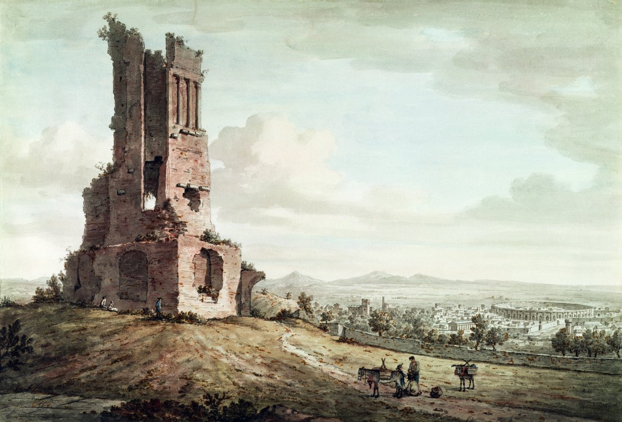Nimes, da Tour Magne, c.1765-68 (wc e caneta e tinta marrom sobre lápis sobre papel) de William Marlow
