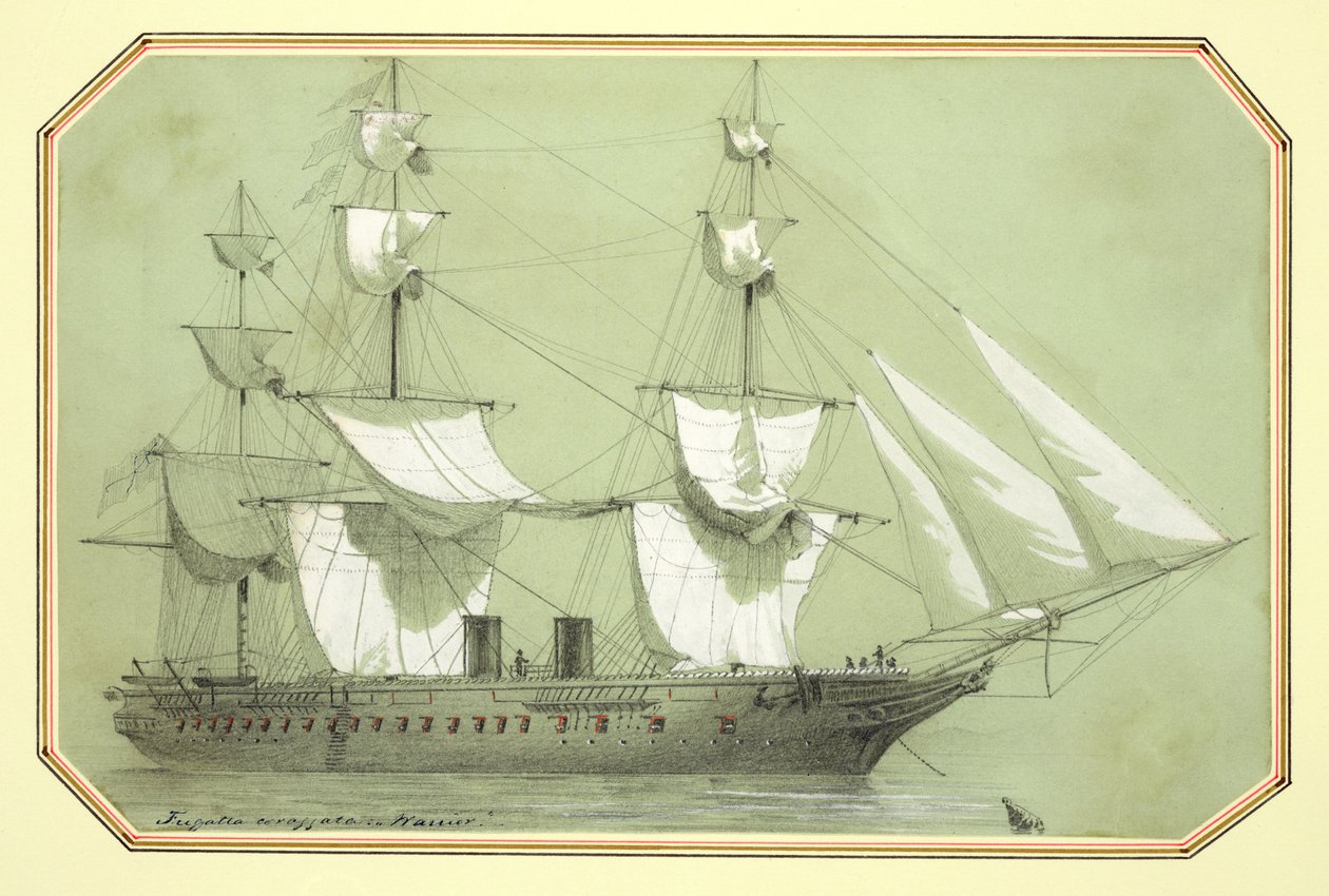 O &39;Warrior&39;, o primeiro navio de guerra britânico, encomendado pelo governo em 1859 e no mar em 1861 (lápis elevado com branco) de William McConnell