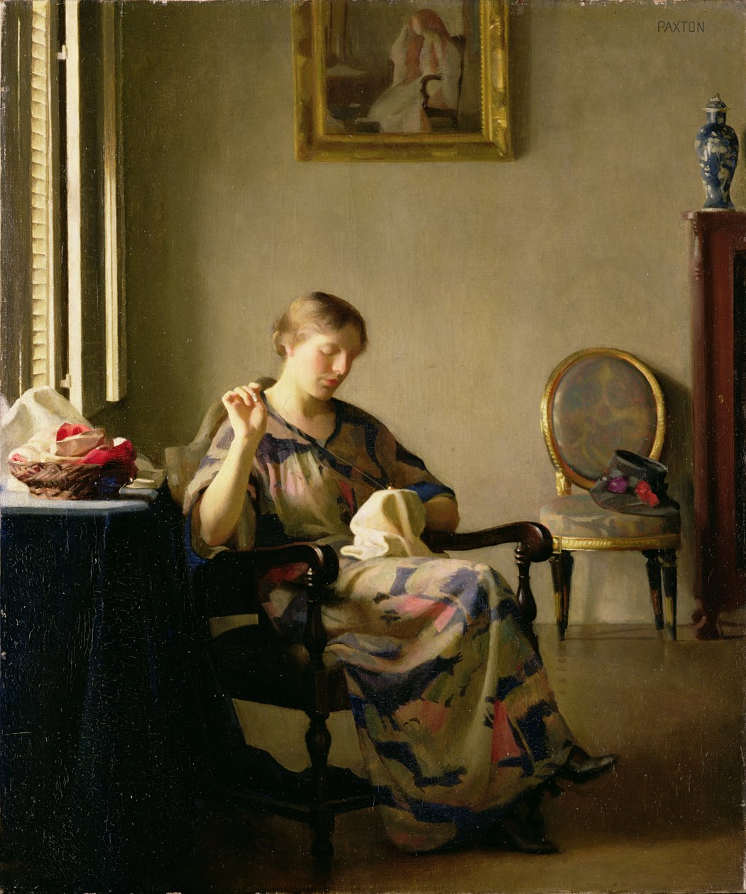 Costura de mulher, c.1913 de William McGregor Paxton