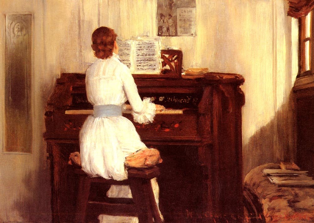 Mrs Meigs no piano Organn de William Merritt Chase