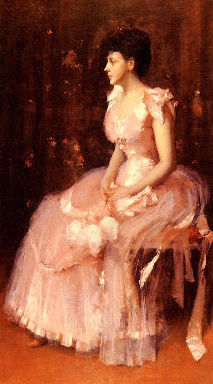 Retrato de uma senhora em pinkn de William Merritt Chase