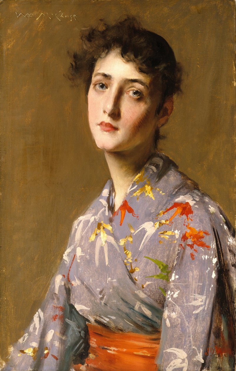 Menina, japoneses, traje de William Merritt Chase