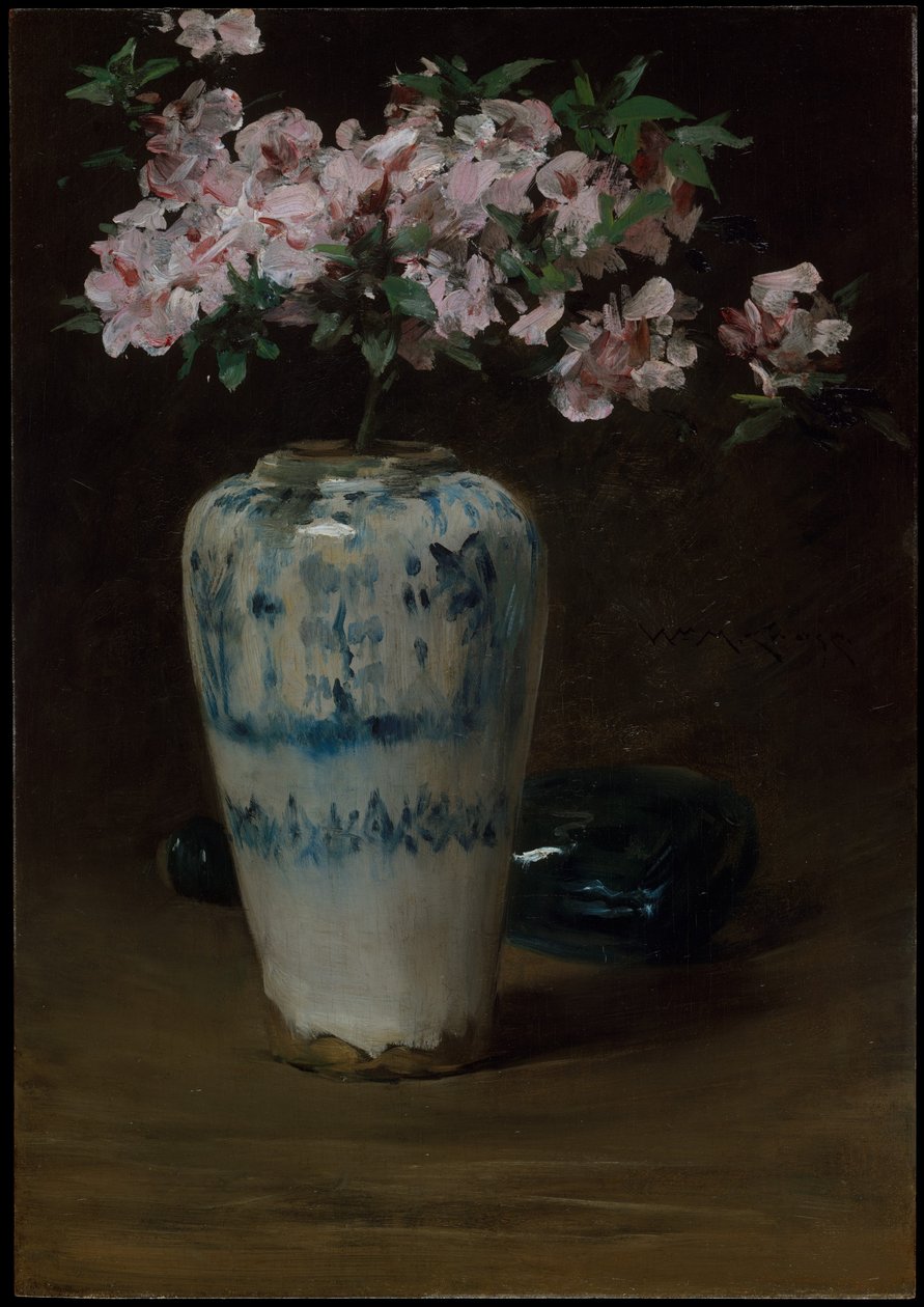 Azálea rosa, vaso chinês, c.1880-90 de William Merritt Chase