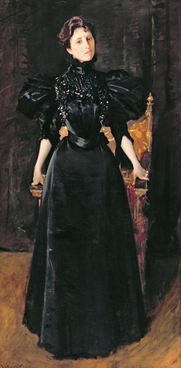 Retrato de uma dama de preto, c.1895 de William Merritt Chase
