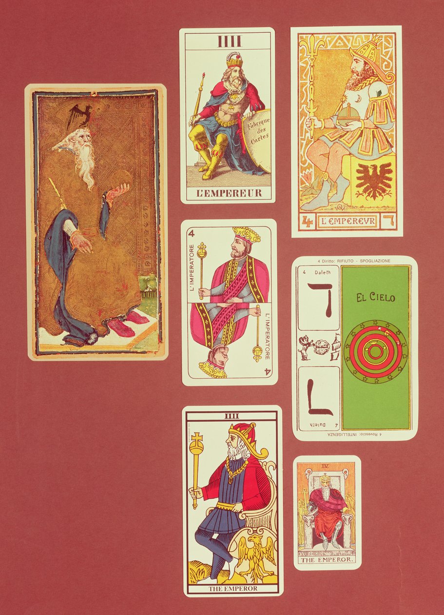 IIII O Imperador, sete cartas de tarot de diferentes pacotes de William Minchin